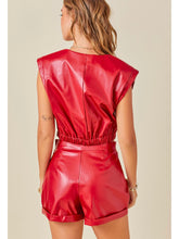 Load image into Gallery viewer, Red Faux Leather Padded Shoulder Top
