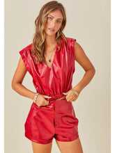 Load image into Gallery viewer, Red Faux Leather Folded Hem Shorts
