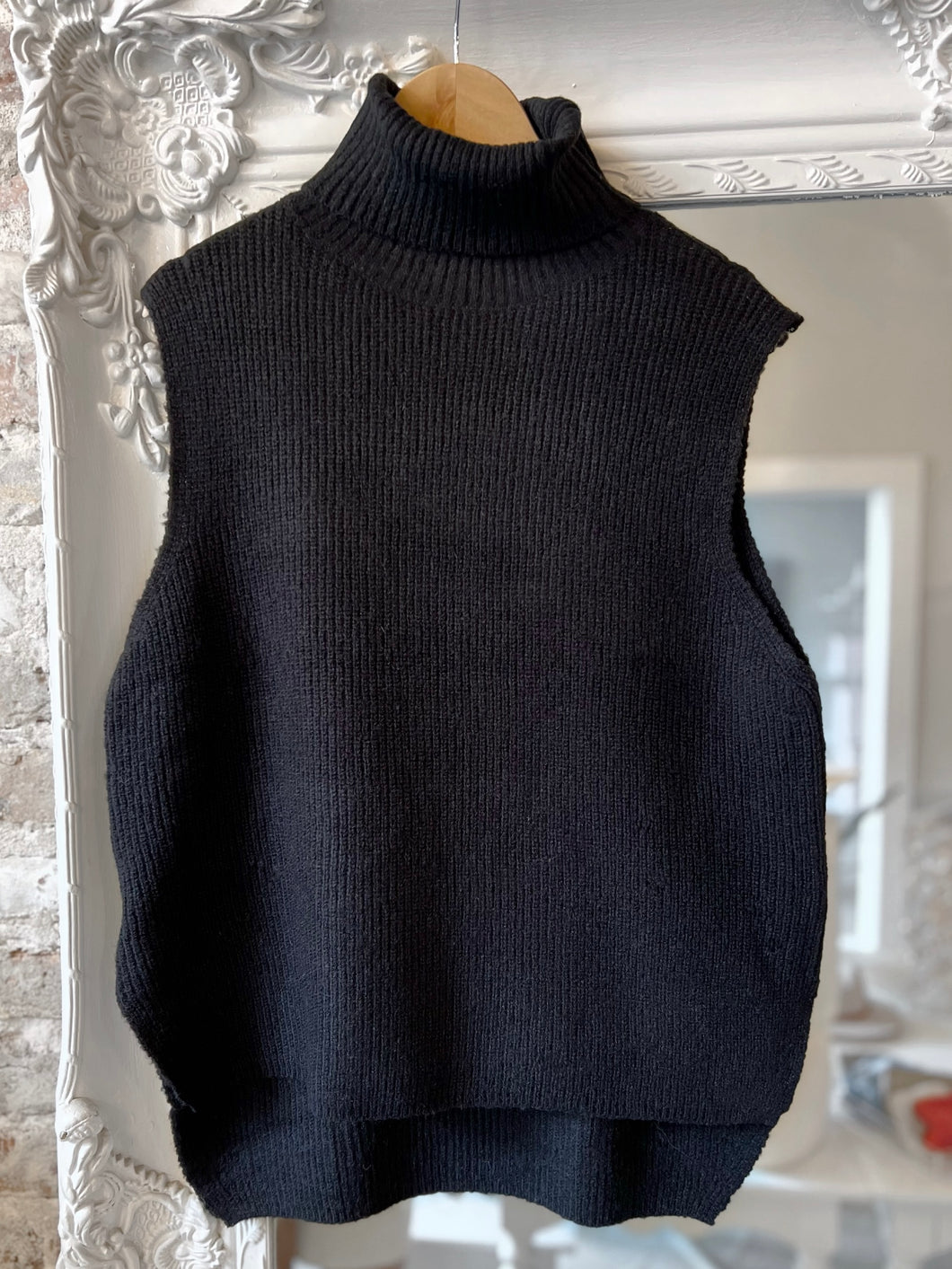 Black Sleeveless Turtleneck Sweater