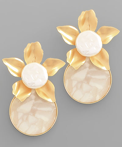 White Flower Dangle Earrings
