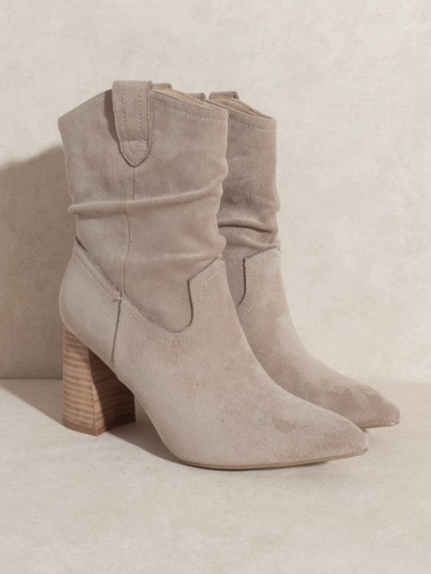Taupe Suede Western Bootie