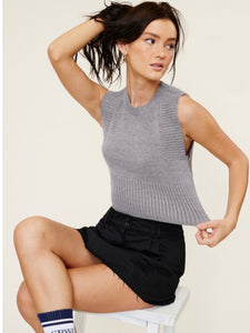 Grey Open Back Sleeveless Sweater