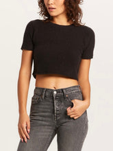 Load image into Gallery viewer, Black Fuzzy Knit Tee Sweater
