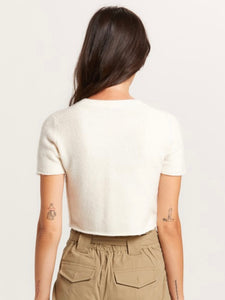 Ivory Fuzzy Knit Tee Sweater