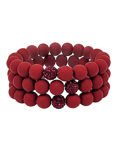 Crimson Clay Ball & Crystal Bracelet Set
