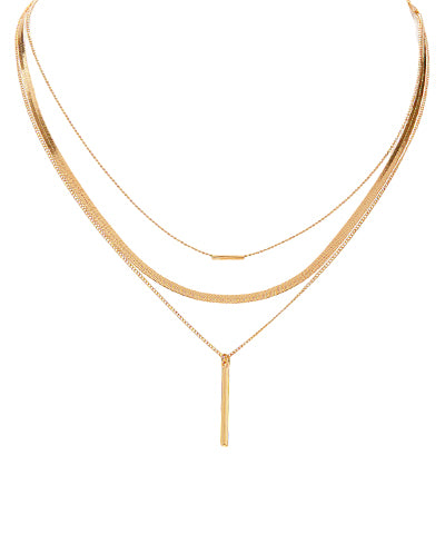 Gold 3 Layered Bar Necklace