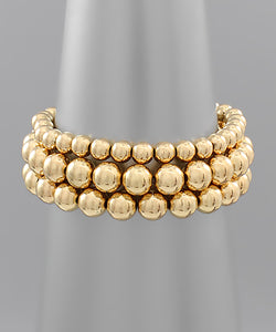 Gold Ball 3 Row Stretch Bracelet