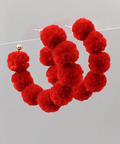 Red Pom Pom Hoops
