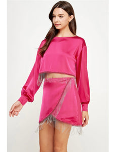 Fuchsia Sequin Fringe Skirt
