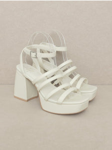 Cream Strappy Platform Heels