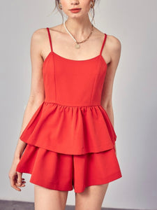 Red Ruffle Tiered Romper
