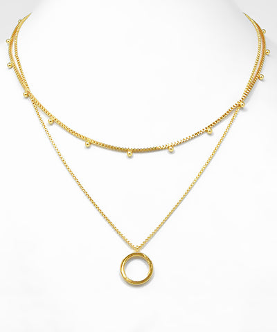Gold Circle Charm Layered Necklace