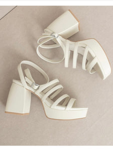 Cream Strappy Platform Heels